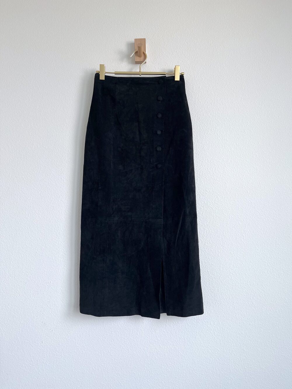 Vintage Concepts Dark Academia Whimsygoth 100% Suede Asymmetric Black Midi Skirt